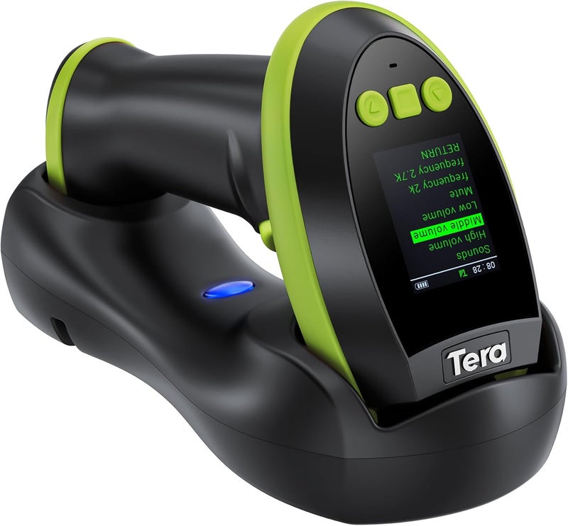 Tera Barcode Scanner Wireless with Screen: Pro Version 1D 2D QR with Setting Keypad Charging Cradle Works with Bluetooth 2.4G Wireless USB Wired Handheld Bar Code Reader HW0009 Green - Image 1